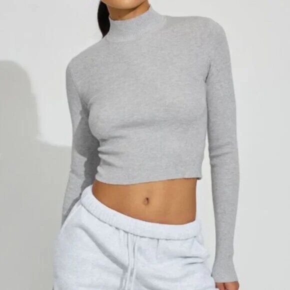 NWT Apron Back Longsleeve Sweater Top Spring Grey Mix - Picture 2 of 4